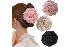 Ypkia Lot de 3 grandes pinces à cheveux en forme de rose pour femme - Accessoires de cheveux pour femmes et filles (noir, beige, rose clair)