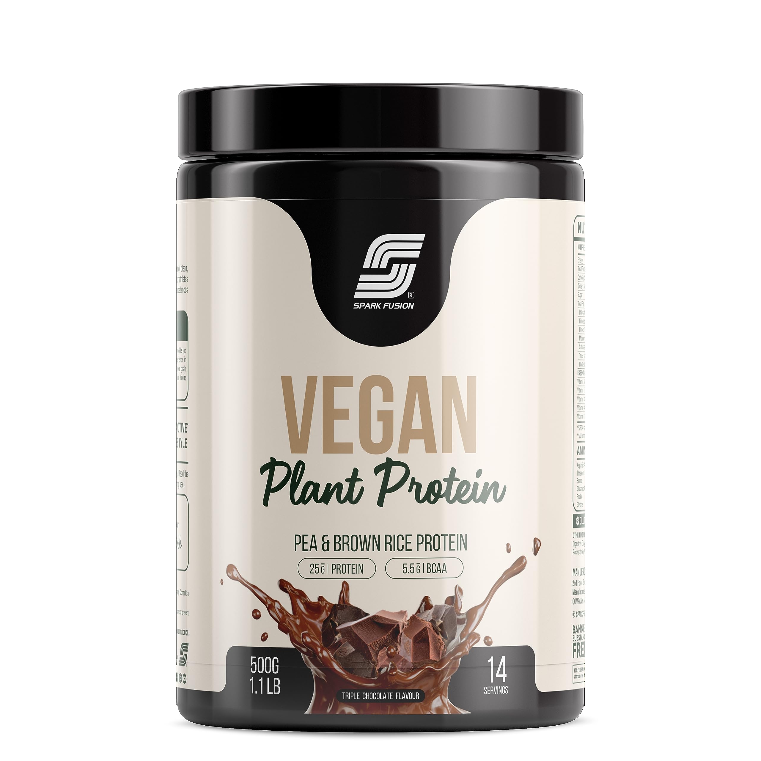 Sparkfusion Vegan Plant Protein Powder|Organic Isolated Pea & Brown Rice Protein|25 gm Protein & All Essential Amino Acids|Ea