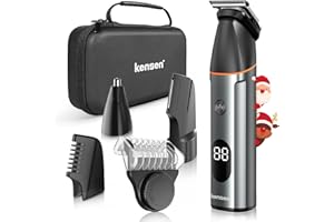 kensen Tondeuse Corps Homme Intime 3-en-1 Tondeuse Barbe et Corps Homme & Rasoir Nez Oreilles Étanche IPX7 Rasoir Cheveux Avec Écran LED & Peigne Limite(3/6/9mm) (Gris)