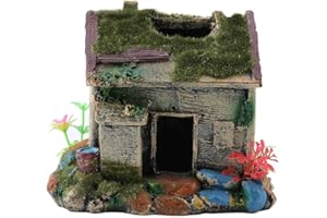 Zerodis Aquarium Maison Résine Ancienne Maison Aquarium Aménagement Paysager Poissons Nid De Crevettes Flocage Cachette Cave avec Mousse