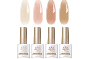 Born Pretty Vernis Semi Permanent, 4 Couleur Vernis à Ongles en Gel Transparent Gelée Cristal Rose Marron Laiteux Soak Off U V LED Gel Polish Nail Art Manucure Salon DIY