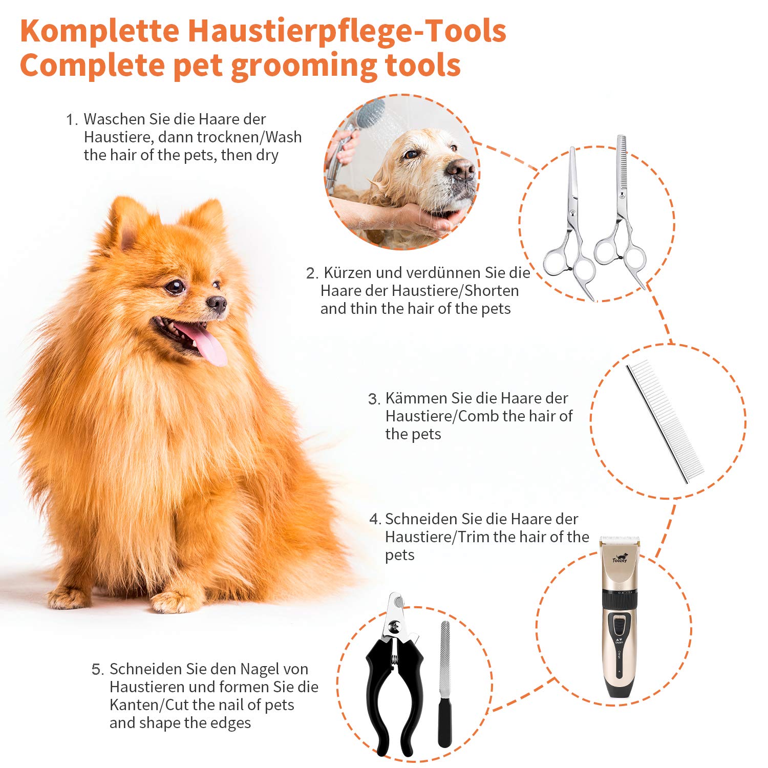 Toozey-Tondeuse-Chien-Chat-pour-Poil-LongsEpaisCourtsBoucls-Kit-Tondeuse-de-Toilettage-Silencieux-sans-Fil-Rechargeable-pour-Tous-Les-Animaux-E-Book