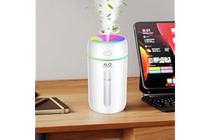 kissleaf 250ML Mini Luftbefeuchter für Schlafzimmer Kinderzimmer Pflanzen,7-Farben-Licht 28dB Silent Air Humidifier（white）