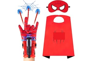 SupaWeiss 10pcs Spider Web Shooter,Plastic Spider Web Shooters,Spider Launcher Gloves Wrist Toys,1 Gloves,6 Soft Bullet,1 Launchers,1 Spider Mask,1 Cloak,Cosplay Glove Toys