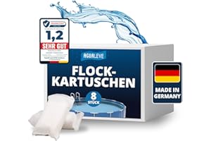 AGUALEVE® Flockmittel Pool Kartuschen 8 x 125g | flockt Verunreinigungen für klares Wasser| für Sandfilter, Filterbälle, Glasfilter UVM. | für Pools, Aufstellpools, Whirlpools | Made in Germany
