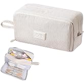 MUYAPAY Large Capacity Corduroy Pencil Case with 3 Compartments, Multifunctional School Pencil Case Stationery Cases for Girl