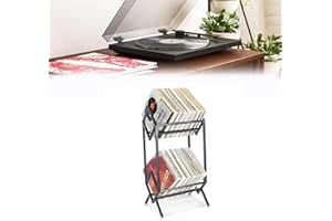 JoliJour Vinyl Record Storage Shelf,Ripiano per Dischi LP,Organizer per Libri e File,Supporto per Dischi in Vinile a 2 Livelli,può Contenere Fino a 160-200 LP,Espositore Multifunzione in Metallo