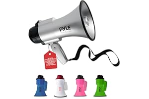 Pyle megafono, Portatil, Altavoz, Sirena, Compacto, Funciona con Pilas, Potencia de 30V, Microfono, Sonido PA, Mango Plegable, Ideal para policias, Porristas, Entrenadores