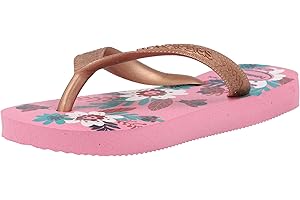 Havaianas - Kids Flores, Comfortable, Durable, and Fun Flip-Flops, Floral-Print Sole, Metallic Straps, and Non-Slip Sole, Girls