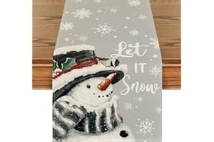 Artoid Mode Grau Schneemann Lass Es Schneien Weihnachten Tischläufer, Winter Xmas Küche Tisch Dekoration Drinnen Urlaub Party Dekor 40x140 cm