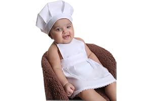 Matissa & Dad Baby Apron and Chef Hat Infant Mini Chef Outfit Toddler White Baker Costume photoshoot props newborn photography outfit (Baby Chef)