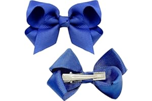 LECTNORE 2 fermagli per capelli con fiocco, 7,6 cm, per coda di cavallo, con clip a becco d'anatra, per bambini, ragazze, donne (blu)
