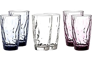 Bormioli Rocco Diamond set di 6 bicchieri, 470 ml, color trasparente, blu, viola (2 per colore), per acqua, lavabili in lavastoviglie, grandi per long drink, per succhi