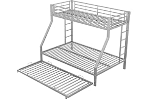 Azkoeesy Litera 140 x 200 cm, con Cama Nido, 2 escaleras, Cama Doble de Metal para 4 Adultos, Adolescentes, Plata