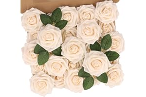 N&T NIETING Lot de 50 roses artificielles en mousse pour bricolage, mariage, bouquet de mariée, fête prénatale, fête, décoration murale, crème