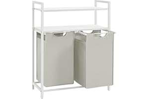 VASAGLE Cesto para Ropa Sucia, Cesta Colada Desmontable con 2 Bolsas Extraíbles, 2 Estantes, 46 L por Bolsa, para Baño, Lavandería, Blanco BLH211W01
