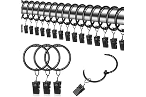 tonyg-p 22 Stück Metall Vorhangringe Gardinenringe mit Clips Vorhang Hängend Ringe für Fenster Tür Duschvorhänge, 32mm Innendurchmesser(Schwarz)