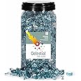 Celestial Fire Glass High Luster, 1/2" Reflective Tempered Fire Glass in Europa Blue | 10 Pound Jar