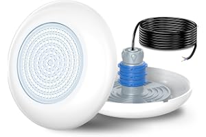 OSREE Skruvbar poolprojektor med 1,5 tums gänga, 12 W LED-spotlight pool 6 000 K, ej dimbar, 1 200 lm, Ø 190 mm, 12 V AC/DC vattentät IP68 fylld hart fäst på borstplugg för betongbassänger