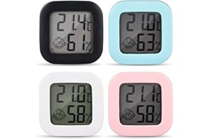 Delamiya 4Stück Digitales Thermometer & Hygrometer, Mini LCD Thermometer Innen, Luftfeuchtigkeitsmesser Tragbares zum Senkrecht oder Hängend, Raumthermometer mit Hohen Genauigkeit für Heim Büro, Bunt