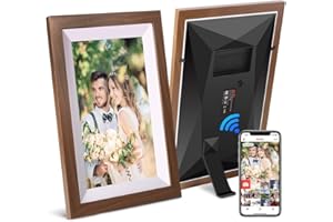 JHZL Cornice digitale da 10,1 pollici, 16 GB, Smart WiFi Cloud, con pannello LCD da 800 x 1280 IPS, design danese, app Frameo per inviare foto da qualsiasi luogo, touch screen, (cornice in legno