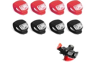 DmDoyy Lot De 8 Lumières De Vélo en Silicone avec Batterie Et 3 Fonctions D'éclairage, Éclairage Vélo, pour Le Cyclisme De Nuit (Noir + Rouge)