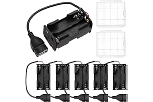 6 PCS 4 x 1.5V AA Battery Holder, KUOQIY 6V Back to Back Battery Holder Case Box with USB Female Socket, with 2 PCS Plastic Battery Storage Box
