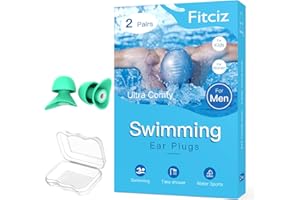 Fitciz Bouchons d'Oreille De Natation pour Adultes - Boule Quies Piscine pour Hommes Femmes - Avec Étui pour Nageurs - Confortables Imperméables (Taille Homme, 2 Paires L+M)