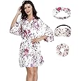 EPLAZA Women Floral Satin Robe Bridal Dressing Gown Bride Bridesmaid Kimono Sleepwear