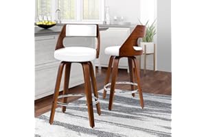 ALFORDSON Bar Stools Set of 2, Adjustable Barstools PU Leather, 360° Swivel Wooden Kitchen Chair with Backrest and Footrest, for Dining Room Pub Bar Countertop, Eden Series, White