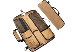 XITVVyg Chef Knife Case (12 Pockets), Heavy Duty Waxed Canvas Storage with Handle, Multi-Function Knife Tool Roll Bag for Home Kitchen Traveling (Khaki)