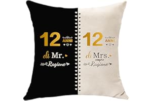 Hasodeo Divertente 12 Anni di Matrimonio Regali per la Coppia Cuscino 45x45 Decorazione Cuscino Originale Regali per 12 ° Anniversario di Matrimonio Moglie e Marito Regali Ricordo Promemoria (12)