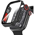 Diruite Case for Apple Watch Series 9/8/7 45mm Tempered Glass Screen Protector,HD Unique Design Ultra Thin PC Protection Cover All-round,Black(HD),45MM for Series 9/8/7