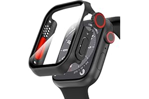 Diruite Case for Apple Watch Series 9/8/7 45mm Tempered Glass Screen Protector,HD Unique Design Ultra Thin PC Protection Cover All-round,Black(HD),45MM