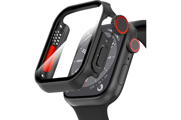 Diruite Panzerfoil Skyddsfodral för Apple Watch Series 6/5/4/SE 3/2/1 44mm | Mycket Detaljerad,Ultratunn Klockboett I PC-Material,FöRsedd Med En 9H Hd-HäRdad Glasfilm,ReptåLig,Svart,44mm