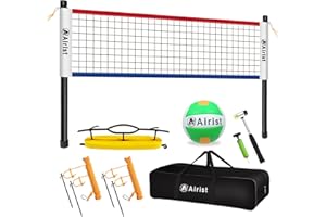 Airist Tragbares Volleyball-Netz-Set, professionelles Volleyballnetz-Set für Garten und Strand, Outdoor-Volleyballnetz mit höhenverstellbaren Stangen, Volleyball und Tragetasche