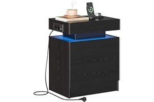 ‎IRONCK IRONCK Nachttisch Schwarz mit LED-Licht & Ladefunktion, Beistelltisch mit USB+Typ-C Anschlussen, Nachtschrank mit 2 Schubladen, Sofatisch für Schlafzimmer, Wohnzimmer, 35 x 48 x 60 cm