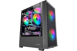 MARS GAMING MARSGAMING MC-VORTEX, Case Gaming MicroATX, Frontale Mesh Geometrico, Finestra Laterale in Vetro Temperato, 3x Ventole FRGB Rainbow 120mm, Mini Torre PC Compatta con Design a Doppia Camera, Nero