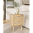 HEYZOEY Bedside Tables,End Table,Rattan Bedside Tables, Side Table with Hand Made Rattan Decorated Drawers,Wood Accent Nightstand with Storage for Bedroom、Living Room (Natural-color)