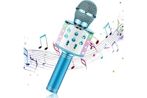 ADAMANTITE Karaoke Microphone for kids,4 in 1 Karaoke Bluetooth Microphone for Kids Adults,Toy Karaoke Mic Speaker Machine with Dancing LED Lights, Home KTV Player Compatible with Android & iOS Devices(Blue)