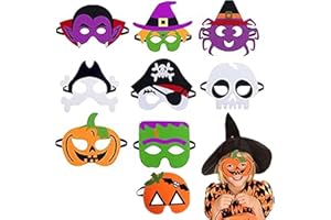 YHJXLY 10 mascarillas de fieltro para niños, disfraz de Halloween para niños, fantasma de calabaza, murciélago, bruja, para Halloween, cosplay, Navidad, cumpleaños, Navidad, Halloween, cumpleaños, carnaval