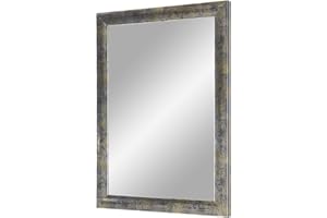 FRAMO Trend 35 - Specchio da parete con cornice (blu argento oro), su misura con listello in legno MDF da 35 mm, con cornice a specchio e dorso stabile con ganci, Blu argento oro., 80 x 95 cm