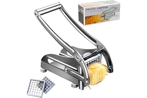 QUTHZZHY Pommesschneider, Edelstahl-Kartoffelschneider, Kartoffelschneider, mit 2 Schneideeinsätzen Pommesschneider aus Edelstahl rutschfest Gemüse Pommes Frites Schneider für Zwiebel Kartoffel Karotte