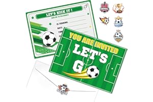 PTECDROTS Set di 20 inviti per feste di calcio, con buste, bomboniere per feste di calcio, biglietti di invito di compleanno per ragazzi e bambini, accessori per eventi sportivi, 18 x 13 cm