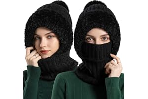 Kunoli Bonnet Hat 3 en 1 pour Femme, Bonnet Hiver Femme Chaud, Cagoule Femme Hiver, avec Écharpe et Masque, Cache-Cou Chaud et Couvre-Visage, Doublé Anti-Vent et Élastique, Idéal