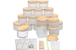 MILIVIXAY Paquete de 20 tarros de cristal blanco esmerilado de 4 onzas con tapas y kits de fabricación de velas, tarros pequeños vacíos de boca ancha a granel para hacer velas, recipientes de especias