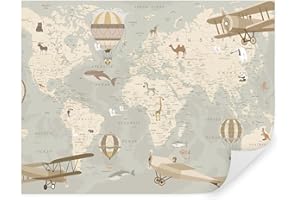 GENERIC Tapeko - Carta da parati per bambini, fotomurali 400x280 cm, geografiсa, mappe, mappa del mondo, mappa della terra, bambini fotografica murale per camera da letto, avorio u36066