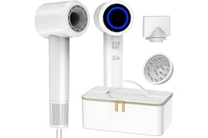 PYIER Haartrockner mit Tragetasche, 3Min Schnelltrocknung|180.000 U/min Hochgeschwindigkeits Ionen Föhn, 300 Million Negativ Ionen Fön, Geräuscharmer Haarföhn Thermocontrol, Reisefön mit Diffusorr Düse-Weiß