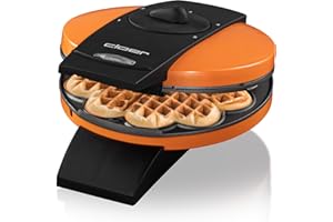 Cloer 1627-15 Gofreras para gofres de corazón, 930 vatios, tamaño de gofre 15.5 cm, nivel de tostado infinitamente seleccionable, naranja