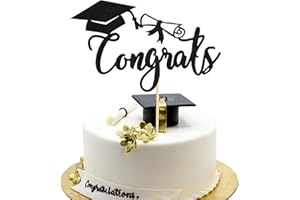 Arthsdite 1Pc Congrats Cake Topper - Congrats Grad Cake Decor - 2025 High School/ College/Senior Graduation Party Decorations Supplies - Black Glitter